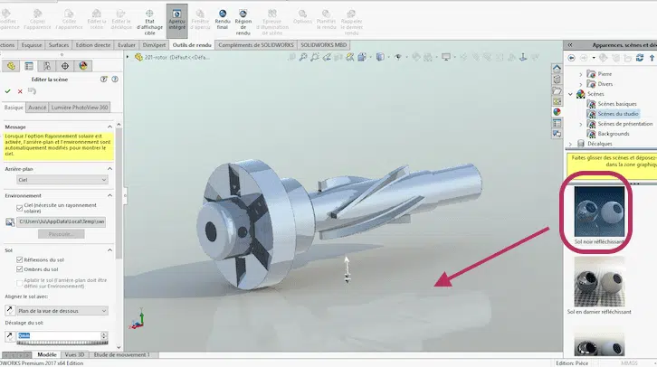 glisser déposer une scène solidworks