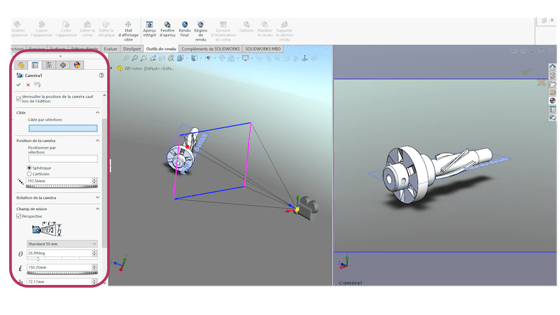 positionner une camera solidworks