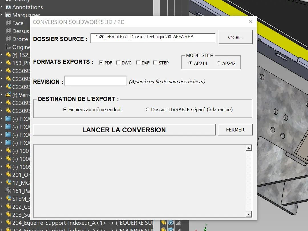 Interface Macro SolidWorks export batch PDF STEP DWG